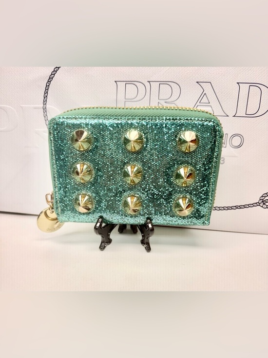 None Handbags - Mint Green Glitter Stud Zip Wallet